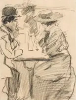 Isaac Israëls, A Cafe Scene, charcoal over pencil