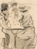 Isaac Israëls, A Cafe Scene, charcoal over pencil