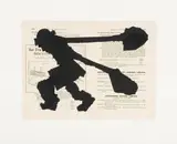 William Kentridge, Village Deep, 2003, chine collé silhouette image on de-acidified book page from 'Mines of the Transvaal' (RR Mabson, 5th edition, published by The Statist, London 1908-9) collaged on white BFK Rives paper, 250 gsm, with 25 hand-torn black paper collage elements