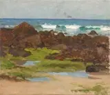 Bertha Everard, Sea and Rocks, oil on canvas