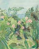 Edith King, View of the Sea with a Pink Creeper, watercolour over charcoal