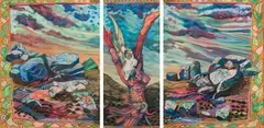 Marion Arnold, An Extensive Landscape with a Tree and Animal Skull, pastel