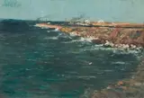 Clément Sénèque, Shipping off Durban, oil on canvas laid down on board