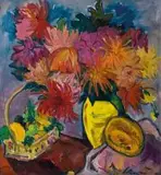 Irma Stern, A Still Life of Dahlias and Fruit