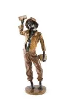 Sidney Beck, The Newspaper Seller, bronze with brown and ochre patina