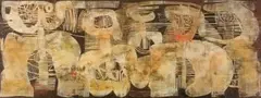 Cecil Skotnes, African Figures, carved, painted and incised wood panel