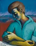 Waiting Boy by Johannes Meintjes, oil on board, sold May 2010
