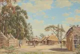 Bavenda Village, Zoutpansberg by Erich Mayer, oil on canvasboard, offered May 2010