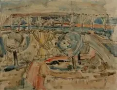 Wolf Kibel, Landscape, mixed media on paper