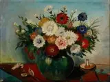 Pranas Domšaitis, Dahlias in a Green Vase