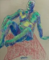 Gerard Sekoto, Green Nude, pastel