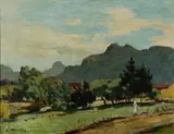 Robert Broadley, Landscape with Mountains, oil on canvasboard