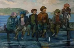 Amos Langdown, Children Fishing in the Knysna Lagoon, oil on canvas