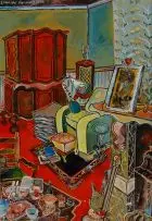 Stanley Hermans, Interior with Green Chair, gouache