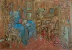 Stanley Hermans, Interior with Blue Chair, pastel