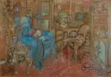 Stanley Hermans, Interior with Blue Chair, pastel