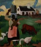 Maggie Laubser, Water Carrier and Her Child, recto, Landscape, verso