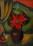Pranas Domšaitis, Still Life with Poinsettias and a Bowl of Fruit