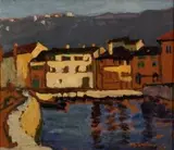 Maggie Laubser, Fishing Harbour, recto, Sunset, verso