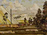 Ruth Everard Haden, Mine Dumps, Johannesburg, oil on canvas