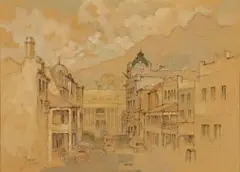 Gregoire Boonzaier, Keerom Street, Cape Town, charcoal and watercolour