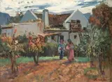Hugo Naude, A Cape Homestead with Figures in the Foreground