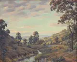 Trekking along the River by Erich Mayer, oil on board, sold Mar 2009