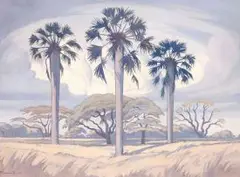 Jacobus Hendrik Pierneef, Palm Trees near Trichardsdal, oil on canvas laid down on board