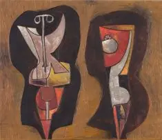 Two Faces by Cecil Skotnes, carved, painted and incised wood panel, sold Mar 2009