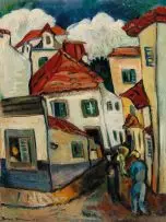 Irma Stern, White Houses Madeira, oil on board