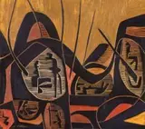 Abstract 6 by Cecil Skotnes, carved, painted and incised wood panel, sold Mar 2009