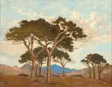 Nita Spilhaus, A Landscape with Trees, oil on board