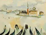 Irma Stern, Gondolas, Venice Lagoon, gouache