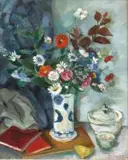 Maud Sumner, A Still Life of Flowers in a Vase, Books and Vessels