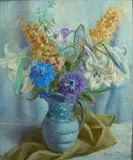 Emily Isabel Fern, Mixed Flowers in a Jug, oil on canvas laid down on board