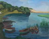Ruth Everard Haden, A Lake Scene with Boats