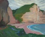 Bertha Everard, Cliffs at Bruneval, oil on canvasboard