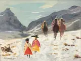John Koenakeefe Mohl, Horsemen through the Snow in Lesotho, oil on board
