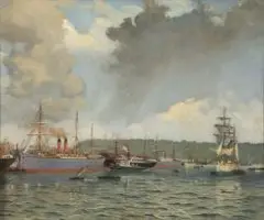 Cathcart William Methven, The Point Wharves, Durban Harbour, circa 1900, oil on canvas