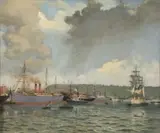 Cathcart William Methven, The Point Wharves, Durban Harbour, circa 1900, oil on canvas