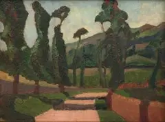 Ruth Everard Haden, A Road with Trees (A French Landscape), oil on board