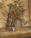 Frans Oerder, A Still Life with a Buddha and a Bowl of fruiting Hawthorn