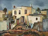 David Botha, Figures and Chickens outside Houses