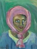 Maggie Laubser, A Portrait of a Woman in a Pink Headscarf