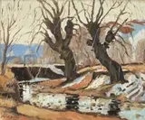David Botha, An Embankment with Willow Trees on a Winters Day