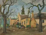 Gregoire Boonzaier, A Farmstead with Chickens and Trees