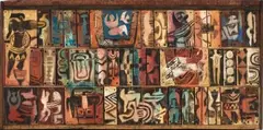 Lucky Sibiya, Tales from the Past, 1998, oil on carved panel vignetes forming a composite image