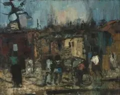 Ephraim Ngatane, Dirty Streets, Pimville Slums '66, mixed media on board