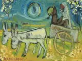 Frans Claerhout, Bridal Couple in a Donkey Cart, oil on board