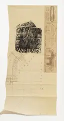 Felix Droese, Haus der Waffenlosigkeit, Holzdruck über Grundriss Finanzamt - Bauamt auf Papier